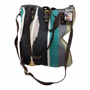 Brand New Raj Womens Multicolored Striped Canvas Leather Shoulder Bag Purse BOHO